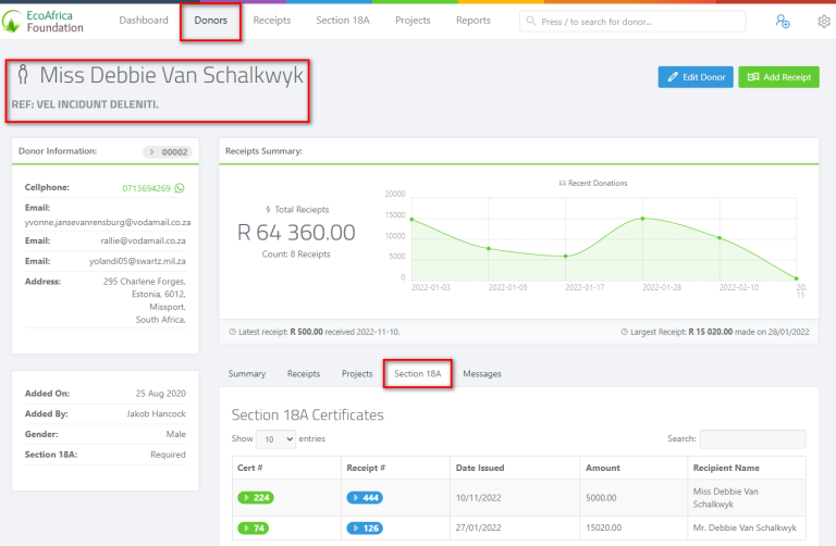 Viewing All Section 18A Tax Certificates For A Donor – ActiveDonor Help