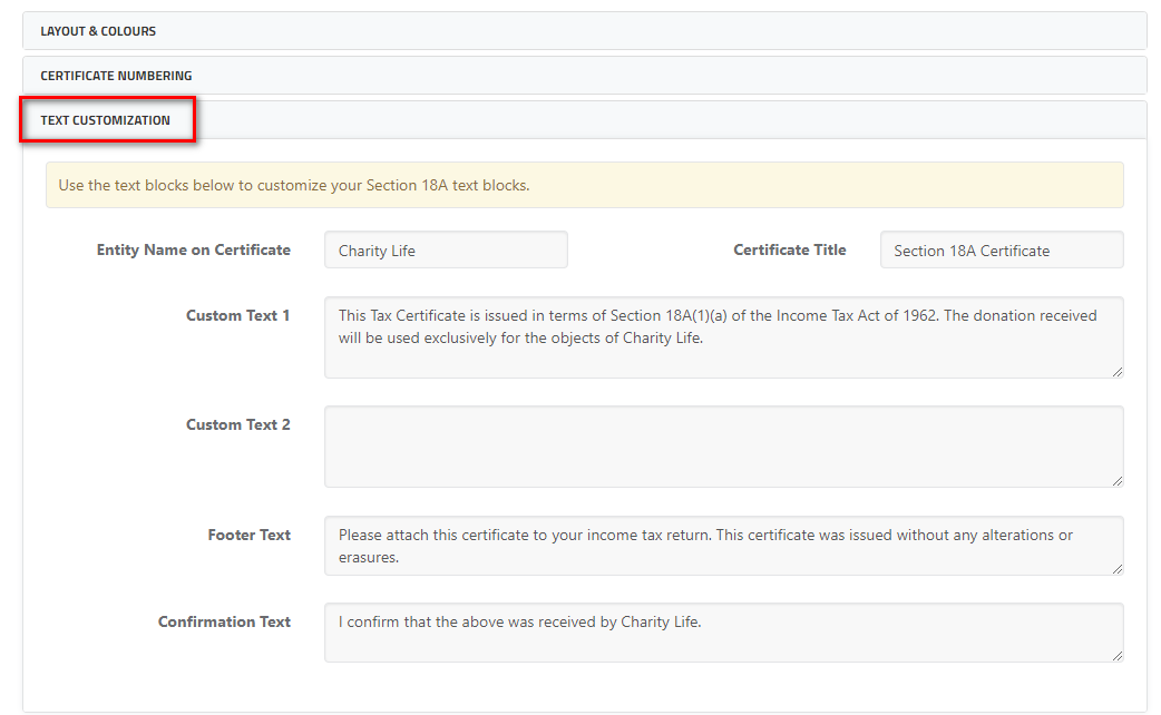 Customising the text and layout on a Section 18A Tax Certificate ...