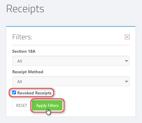 Deleting a Receipt - Applying Filters