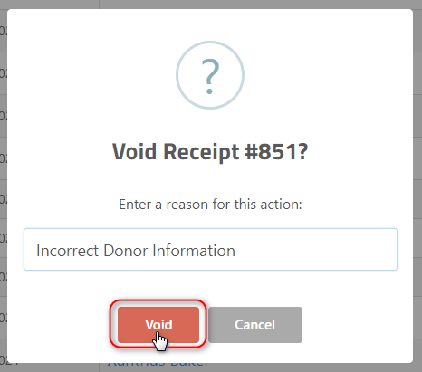 Deleting a Receipt - Reason for Void