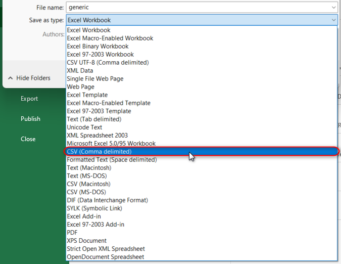 How to setup the CSV uploader settings - Saving file as a csv