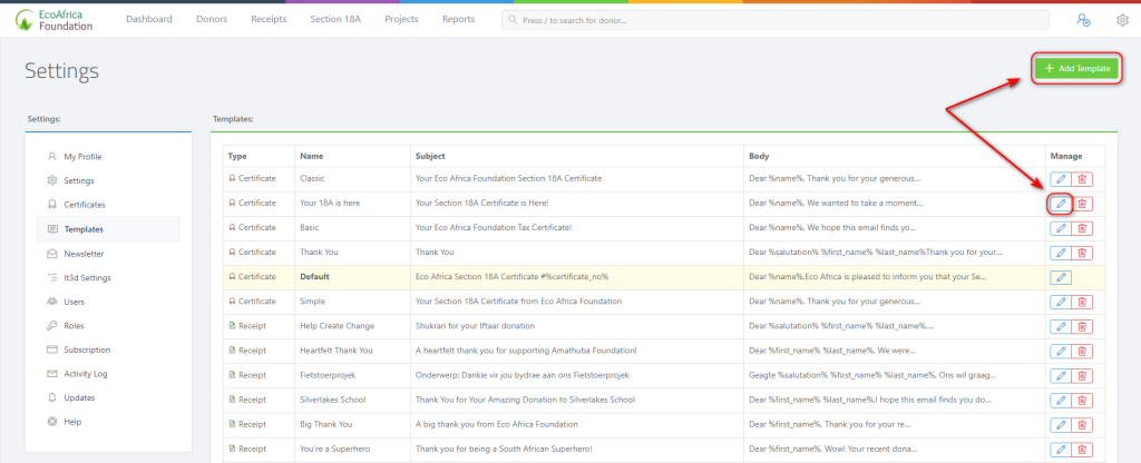 Managing Your Email Templates - Settings Page 2