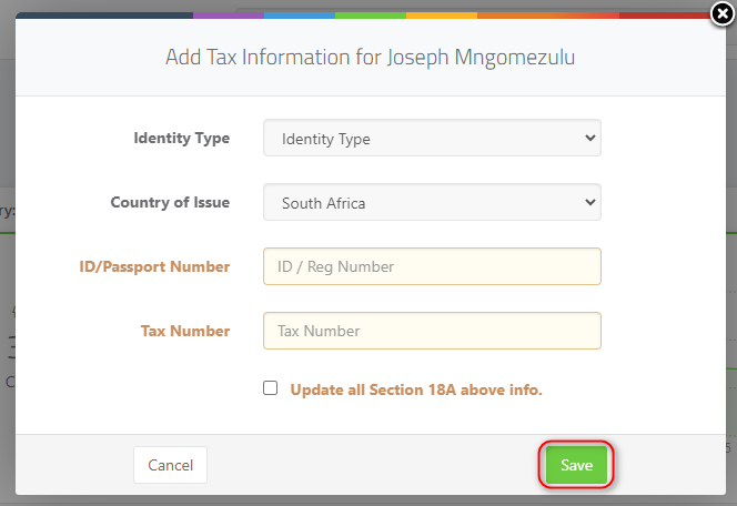 Adding Donor Tax & ID Info -  Adding tax info pop up for individual donors