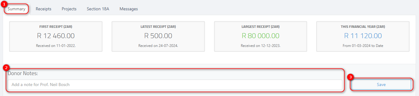 Adding Notes to a Donor’s Profile - Note Section