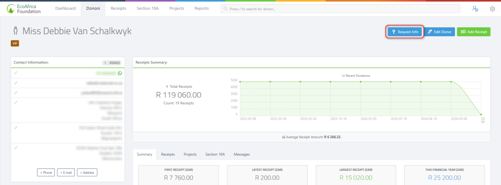 Requesting Information From Donors - requesting info from the donor from the donor profile