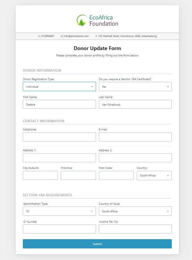 Requesting Information From Donors - Donor update form