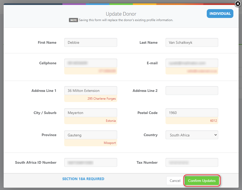 Requesting Information From Donors - viewing and saving the donors submitted info