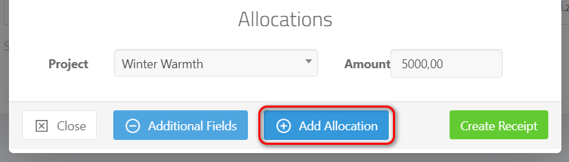 Creating a New Receipt - adding additional allocation for receipts