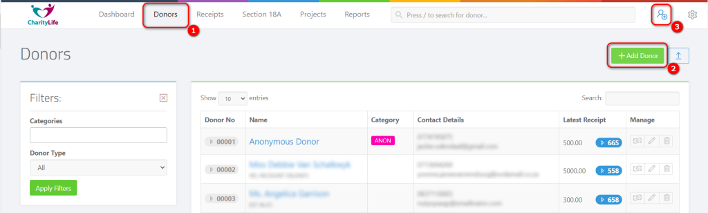 Adding New Individual Donors - Adding donors from the donor page