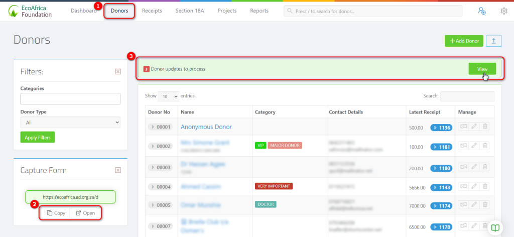 Donor Capture Forms - Notification of new donor submissions from the donor page