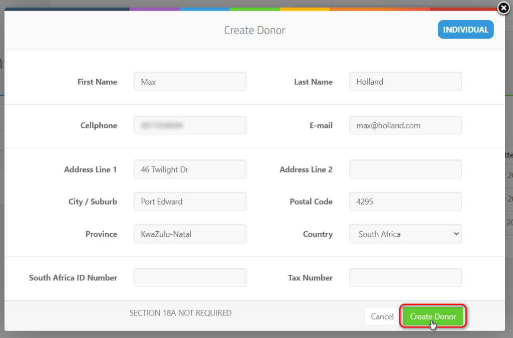 Donor Capture Forms - saving donor information and adding them as a donor